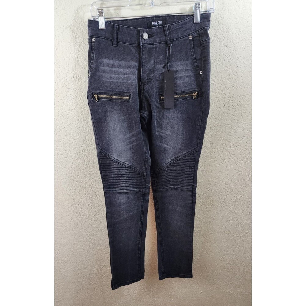 Nwt Bee & Ceci Jeans Womens Juniors 7 Skinny Mid Rise Stretch Moto Black Denim